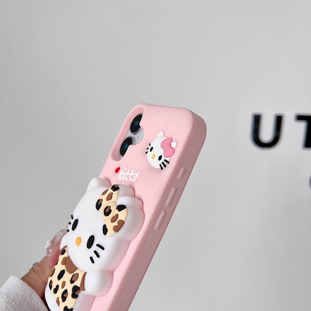 Leopard Print Cat Holder Silicone Phone Case
