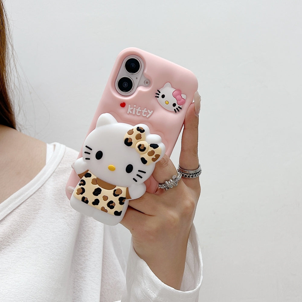 Leopard Print Cat Holder Silicone Phone Case
