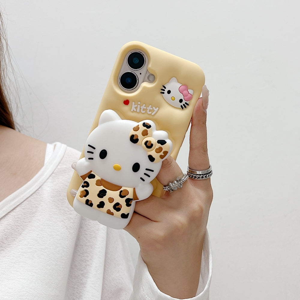 Leopard Print Cat Holder Silicone Phone Case