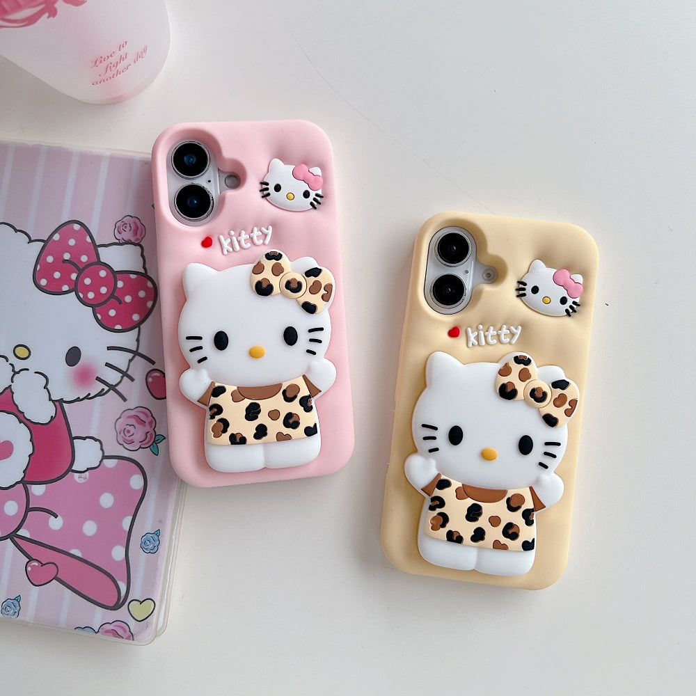 Leopard Print Cat Holder Silicone Phone Case