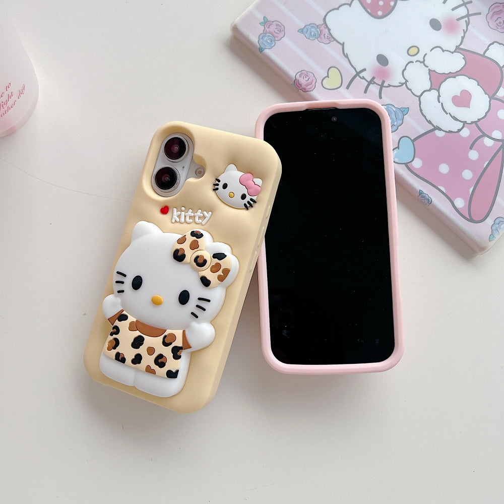Leopard Print Cat Holder Silicone Phone Case