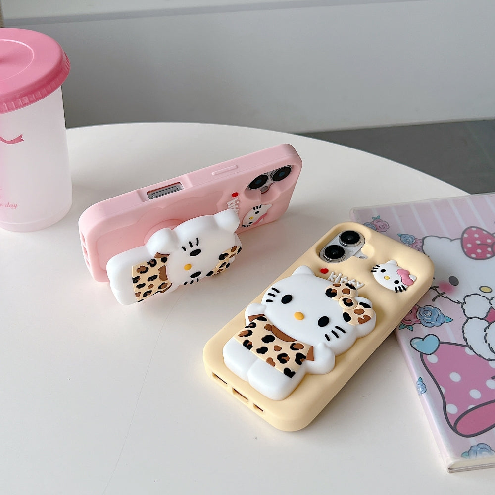 Leopard Print Cat Holder Silicone Phone Case