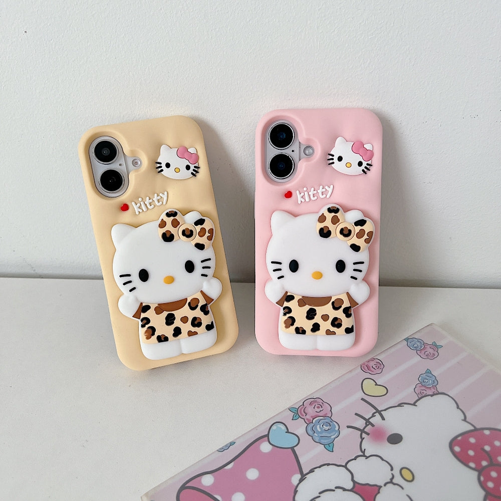 Leopard Print Cat Holder Silicone Phone Case