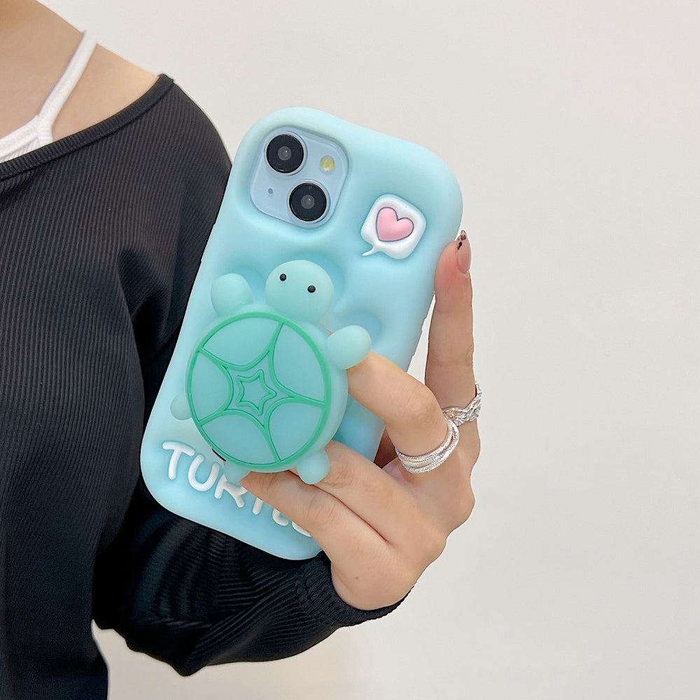Luminous Tortoise Stand Silicone Soft Phone Case - iPhone 15 Pro Max