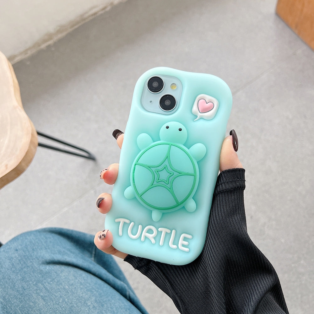 Luminous Tortoise Stand Silicone Soft Phone Case - iPhone 15 Pro Max