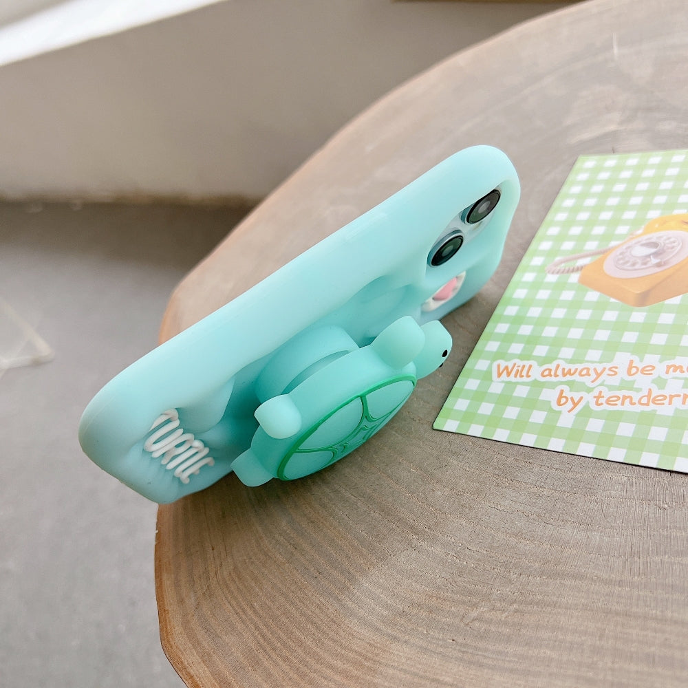 Luminous Tortoise Stand Silicone Soft Phone Case - iPhone 15 Pro Max