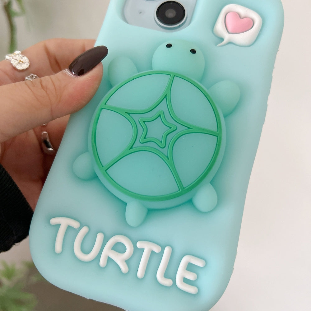 Luminous Tortoise Stand Silicone Soft Phone Case - iPhone 15 Pro Max
