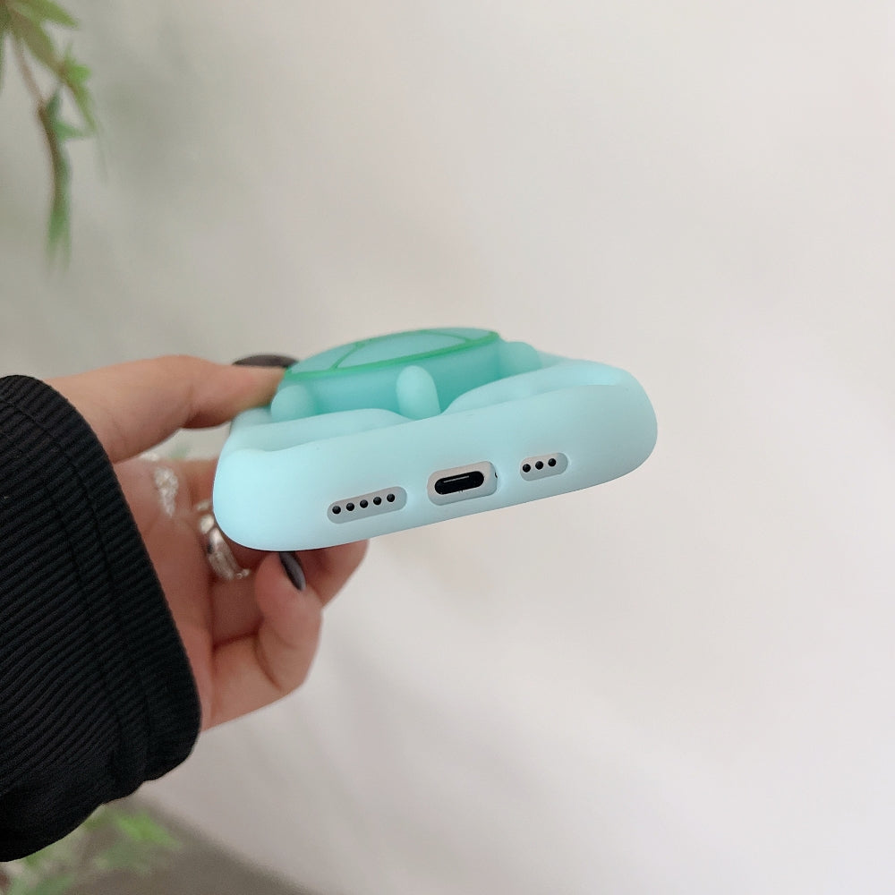 Luminous Tortoise Stand Silicone Soft Phone Case - iPhone 15 Pro Max