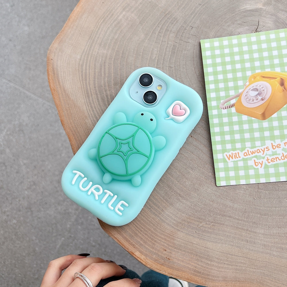 Luminous Tortoise Stand Silicone Soft Phone Case - iPhone 15 Pro Max