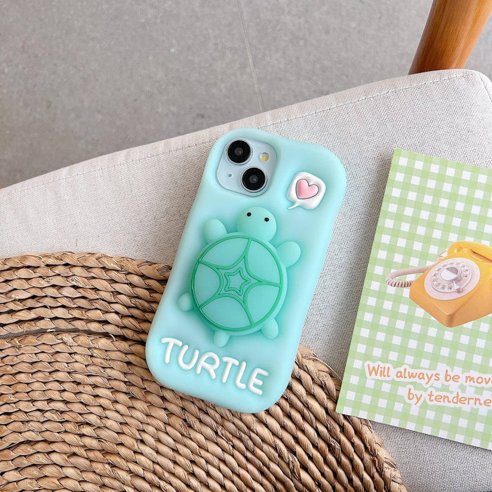Luminous Tortoise Stand Silicone Soft Phone Case - iPhone 15 Pro Max