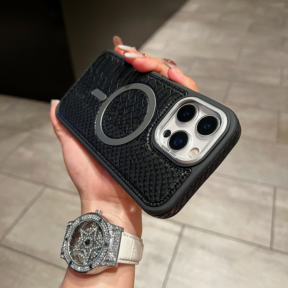 Luxury Crocodile Pattern Leather Magsafe Phone Case