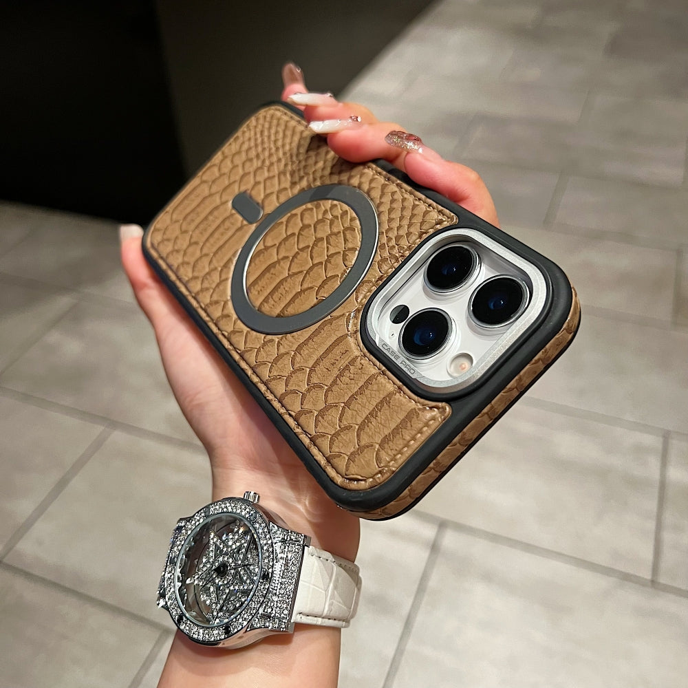 Luxury Crocodile Pattern Leather Magsafe Phone Case