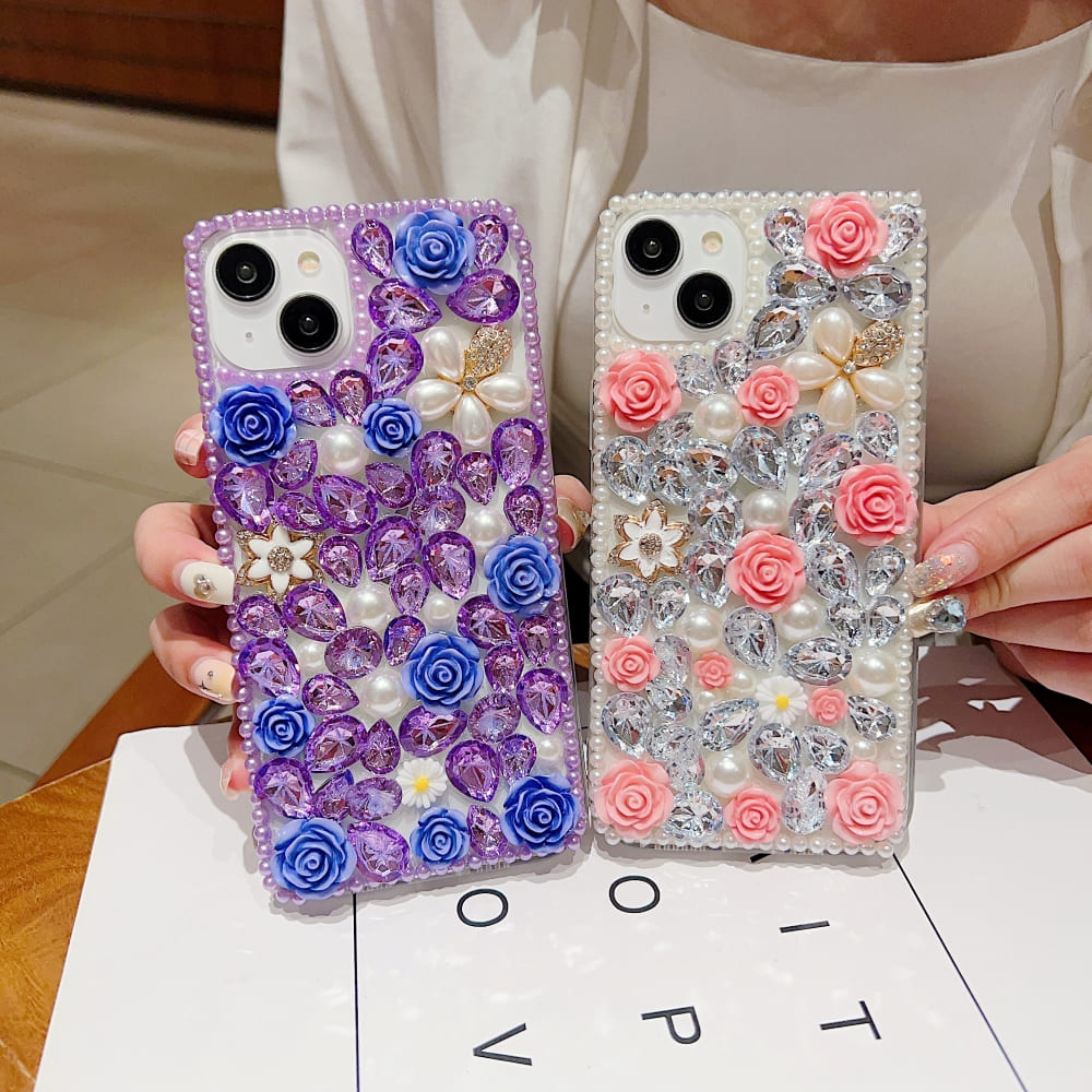 Luxury Crystal Gem and Flower Camera Protection Case