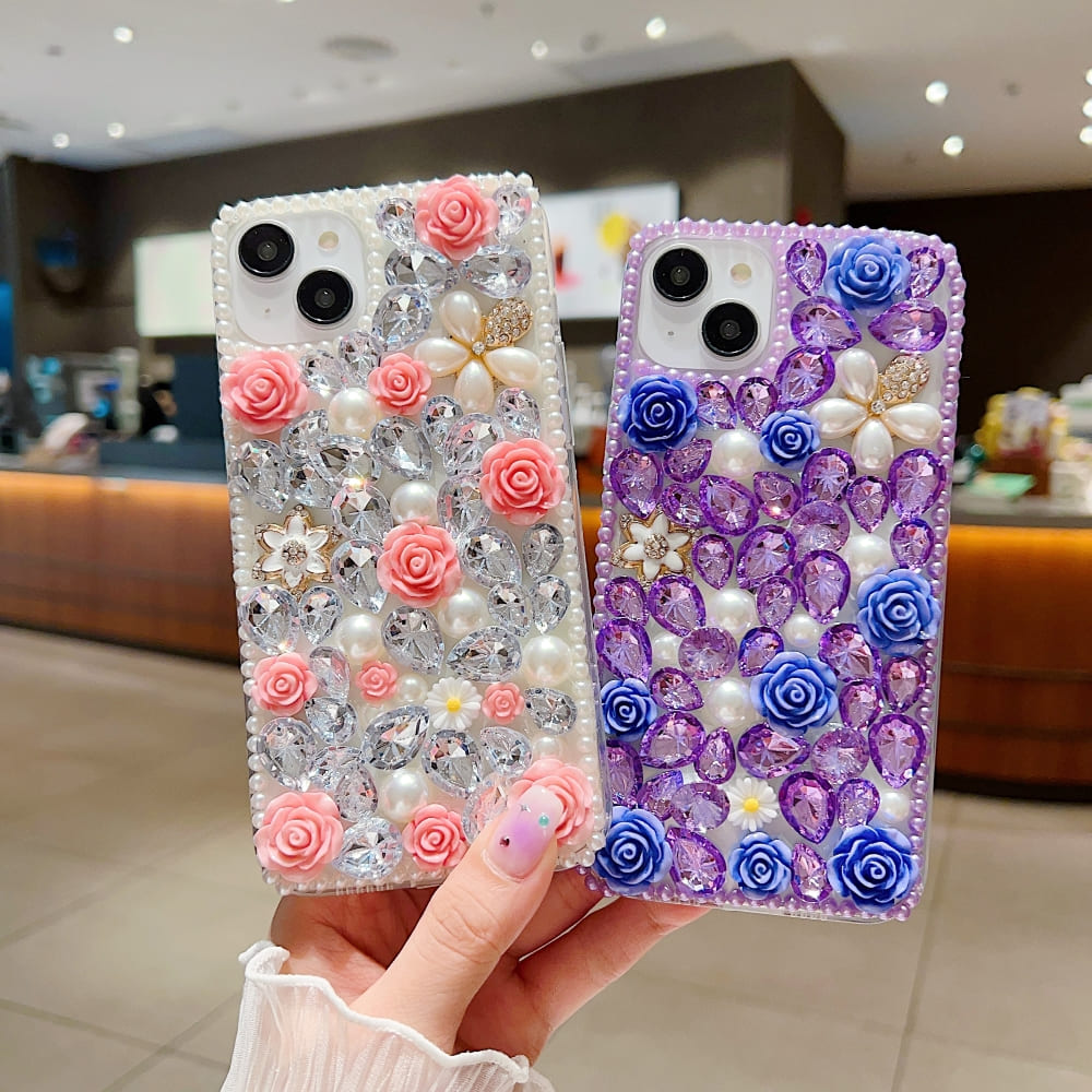 Luxury Crystal Gem and Flower Camera Protection Case