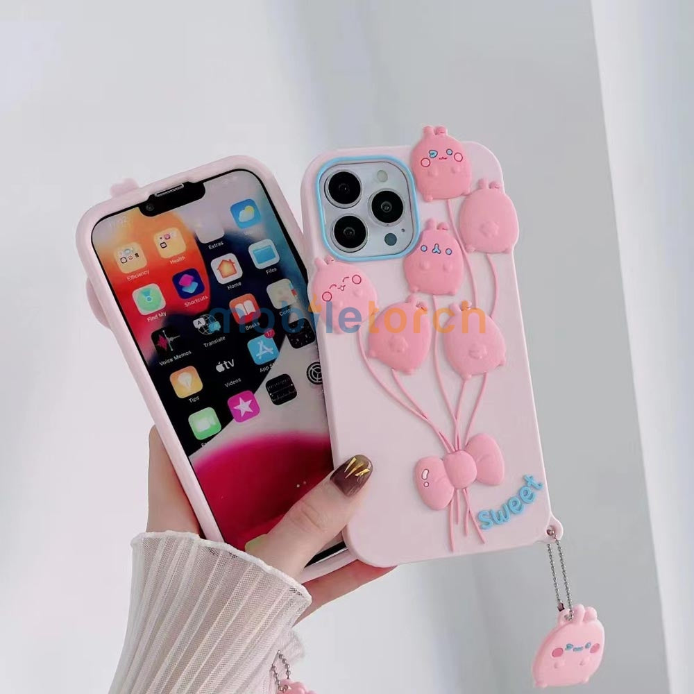 Luxury 3D Balloon Rabbit Silicone Soft Cover - iPhone 15 Pro Max