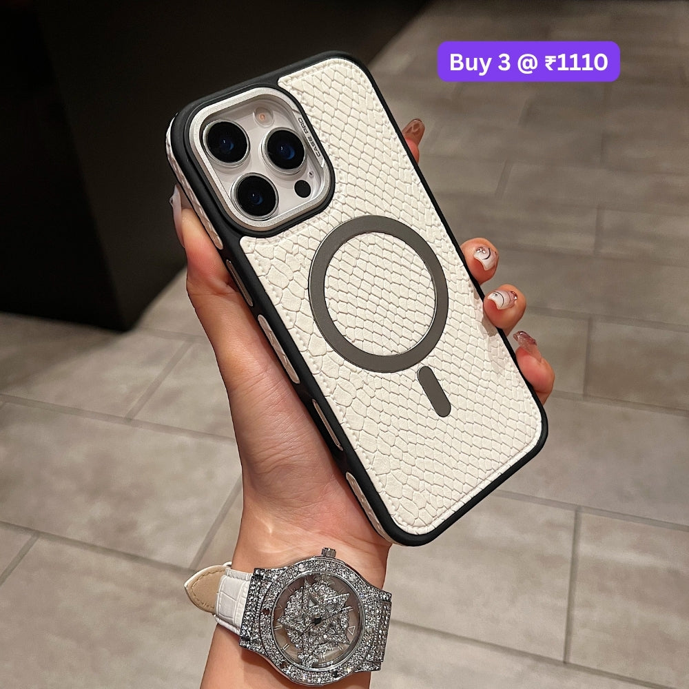 Luxury Crocodile Pattern PU Leather Magsafe Phone Case | Mobile Cover - iPhone 14