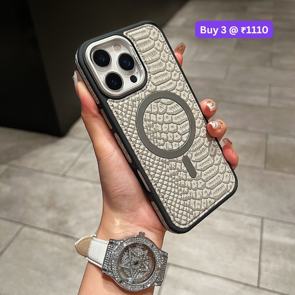 Luxury Crocodile Pattern PU Leather Magsafe Phone Case | Mobile Cover - iPhone 14