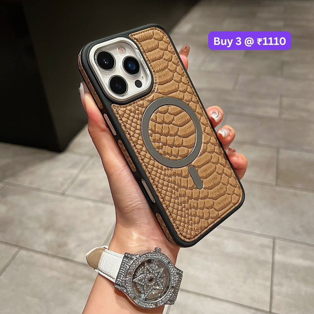 Luxury Crocodile Pattern PU Leather Magsafe Phone Case | Mobile Cover - iPhone 14