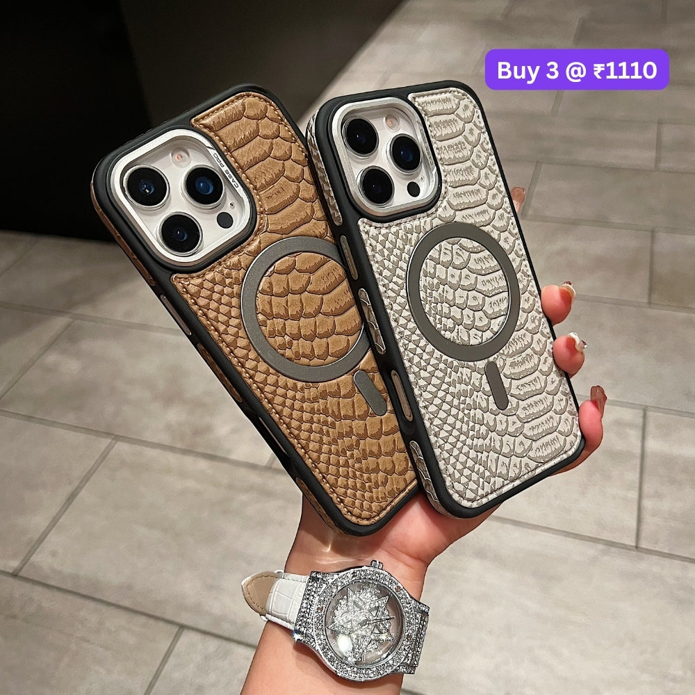 Luxury Crocodile Pattern PU Leather Magsafe Phone Case | Mobile Cover - iPhone 14