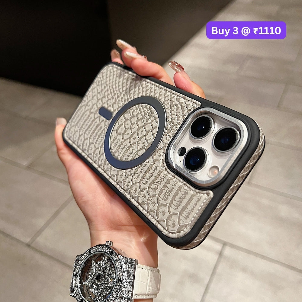 Luxury Crocodile Pattern PU Leather Magsafe Phone Case | Mobile Cover - iPhone 14