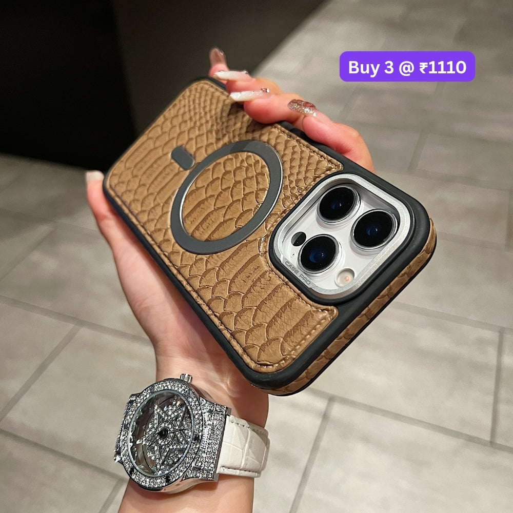 Luxury Crocodile Pattern PU Leather Magsafe Phone Case | Mobile Cover - iPhone 14