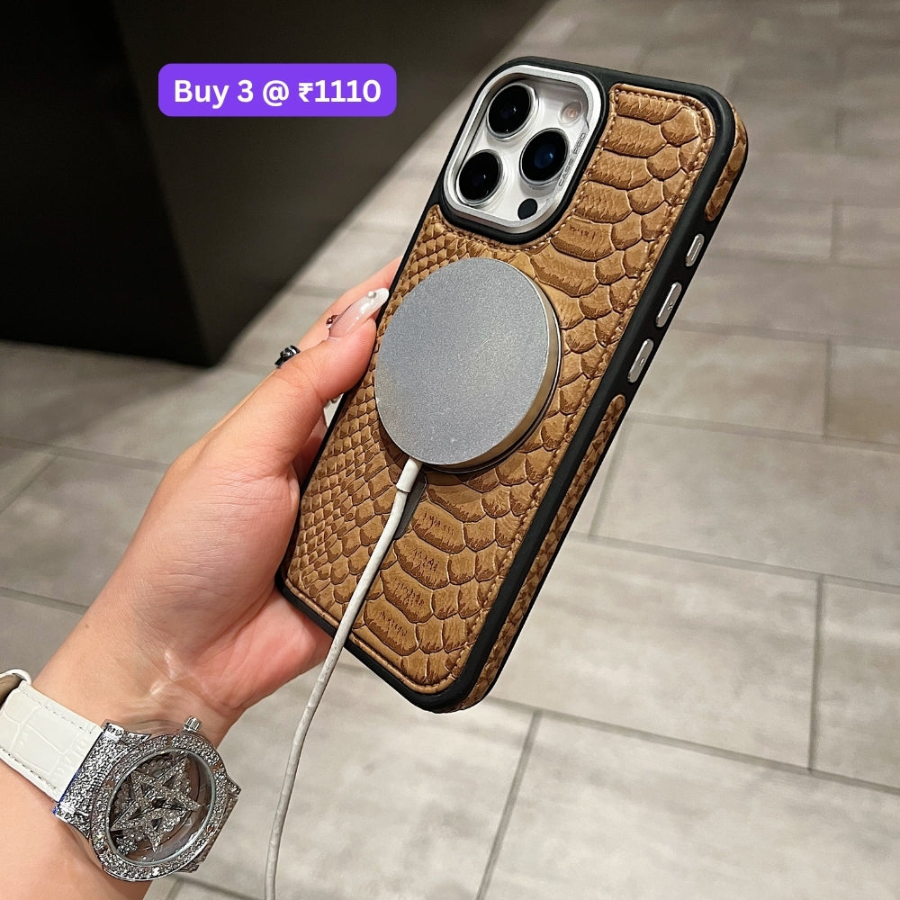 Luxury Crocodile Pattern PU Leather Magsafe Phone Case | Mobile Cover - iPhone 14