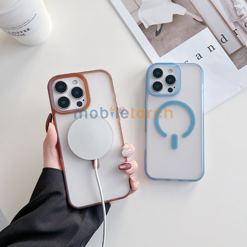 Luxury Magnetic Charging Matte Color Transparent Phone Case - iPhone 14 Pro Max