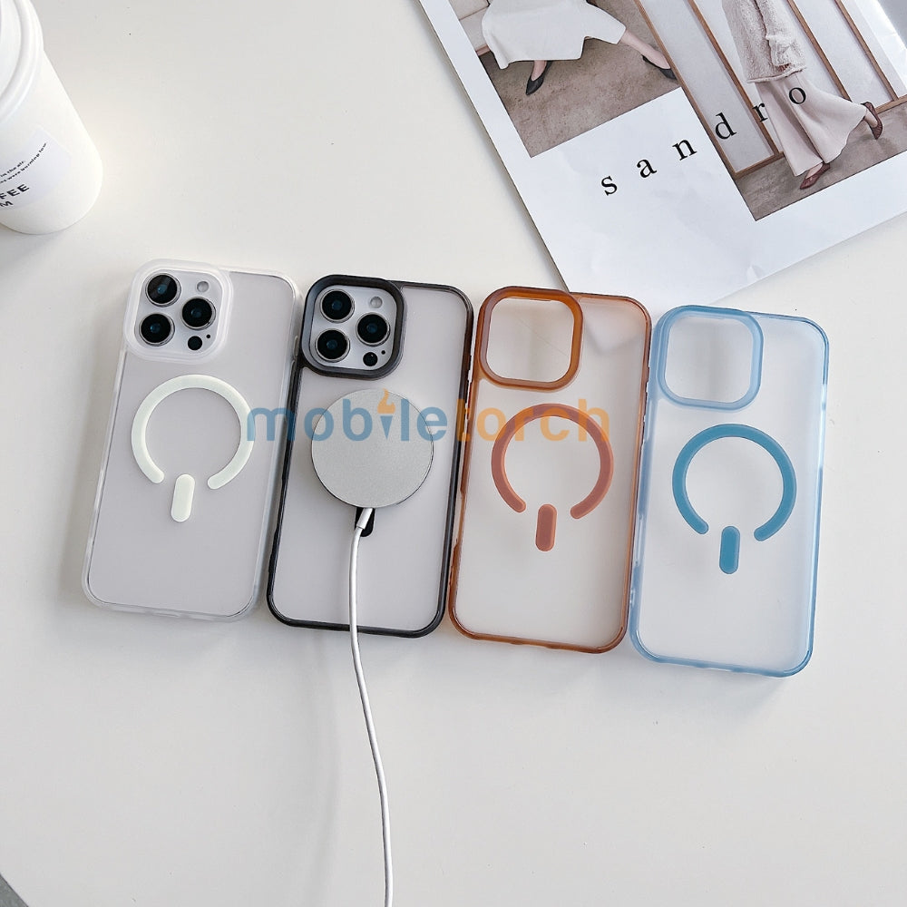 Luxury Magnetic Charging Matte Color Transparent Phone Case - iPhone 14 Pro Max
