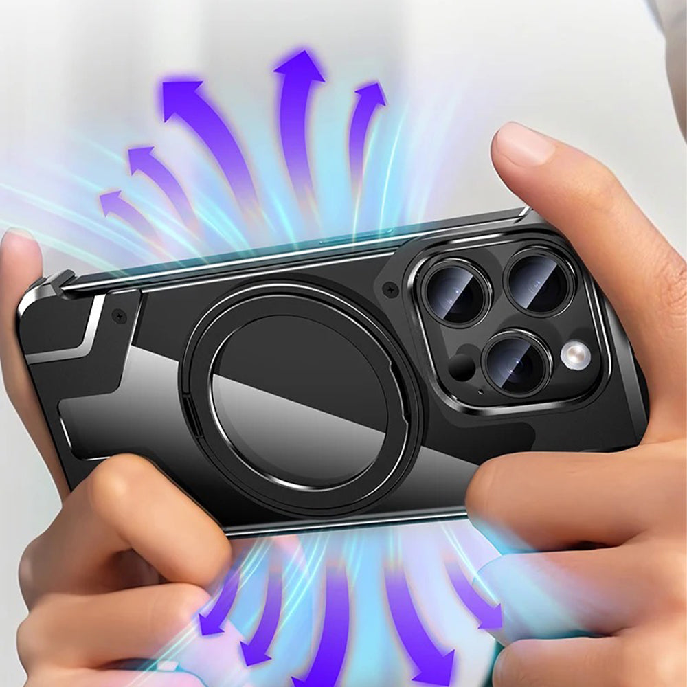 Magnetic Aluminum Alloy Frame Shockproof Phone Case with Ring Holder - iPhone 14 Pro