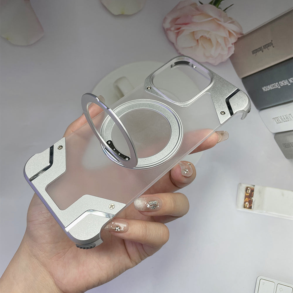 Magnetic Aluminum Alloy Frame Shockproof Phone Case with Ring Holder - iPhone 14 Pro