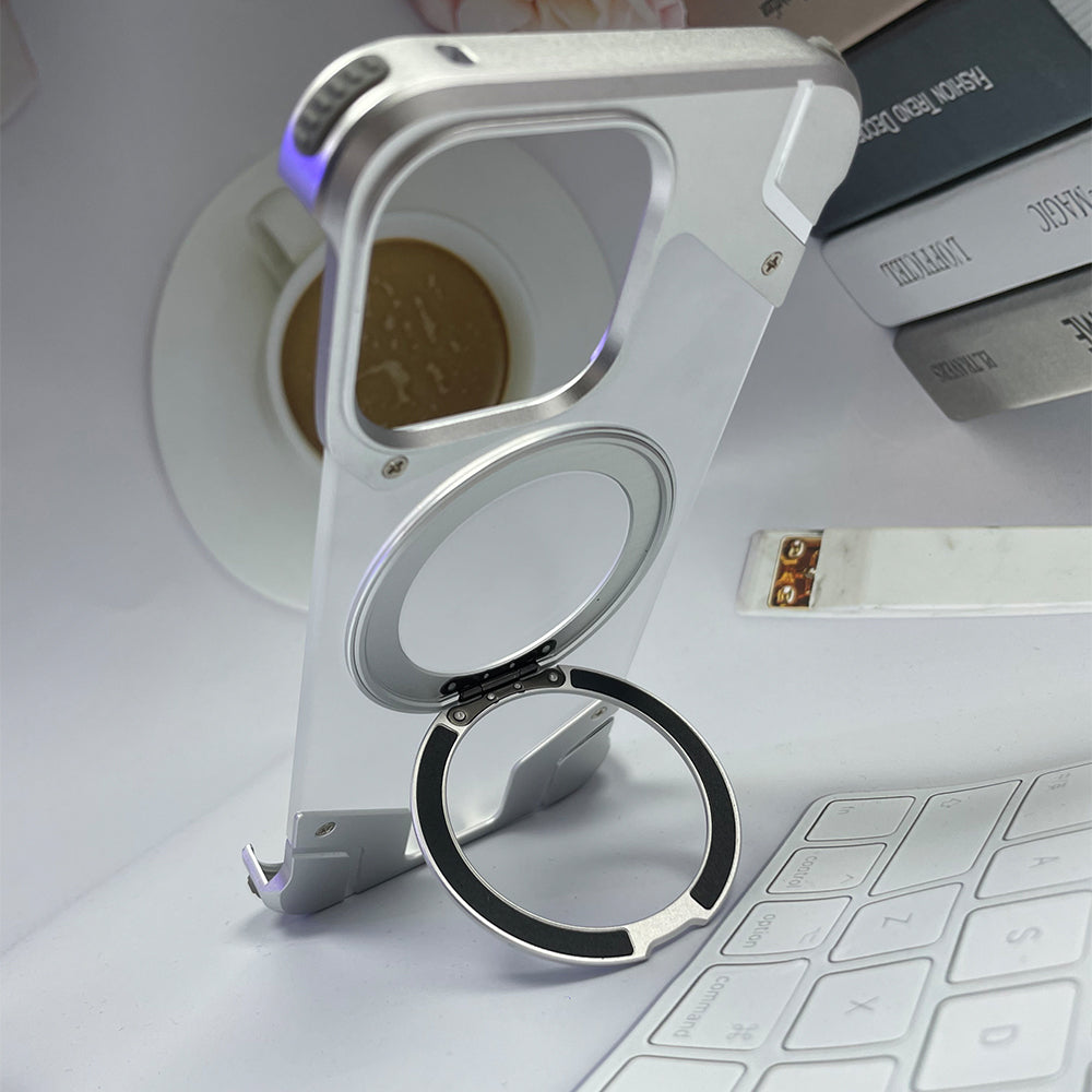 Magnetic Aluminum Alloy Frame Shockproof Phone Case with Ring Holder - iPhone 14 Pro