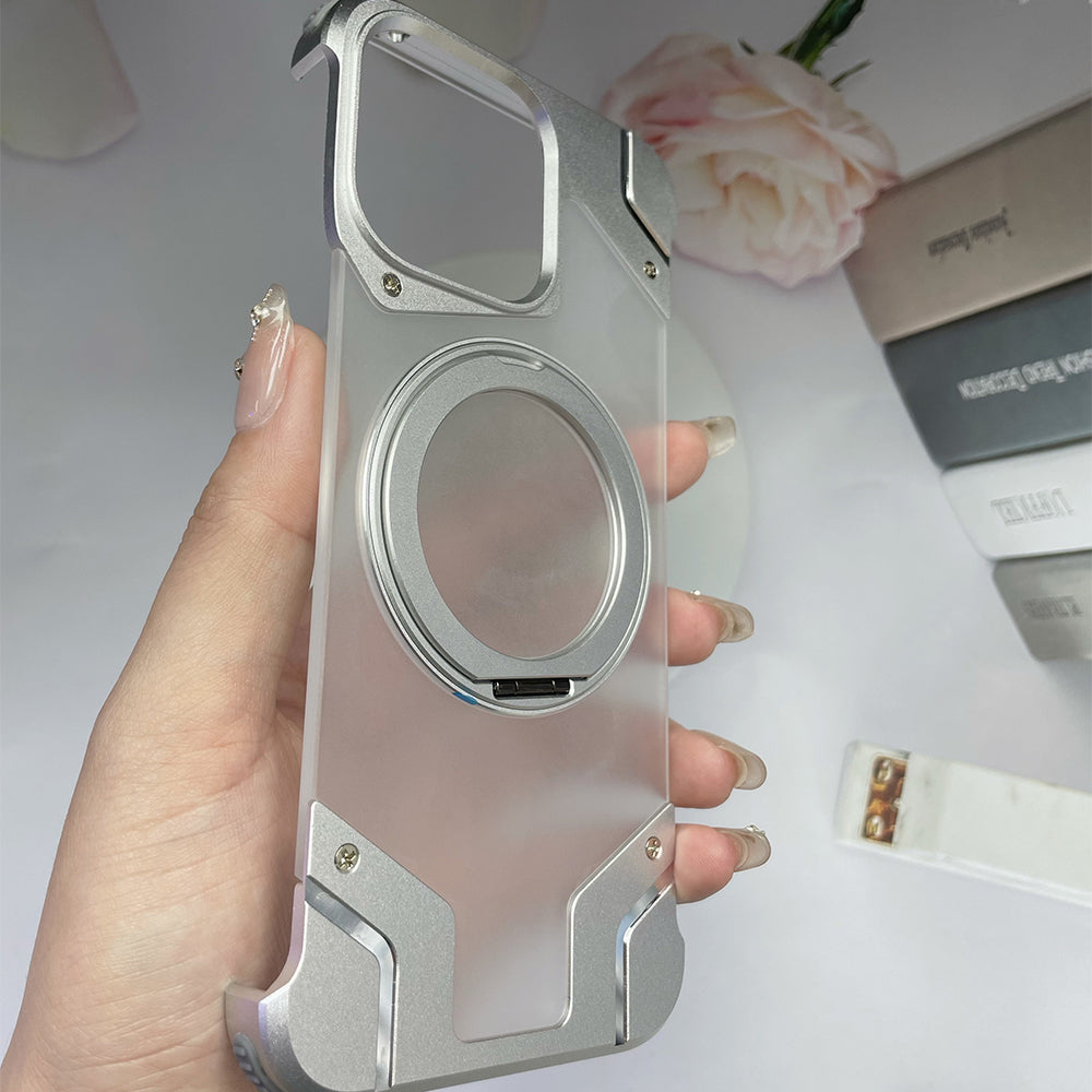 Magnetic Aluminum Alloy Frame Shockproof Phone Case with Ring Holder - iPhone 14 Pro