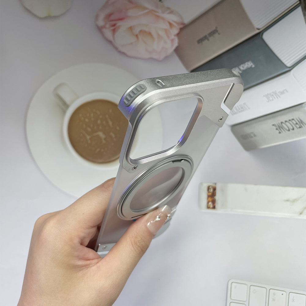 Magnetic Aluminum Alloy Frame Shockproof Phone Case with Ring Holder - iPhone 14 Pro