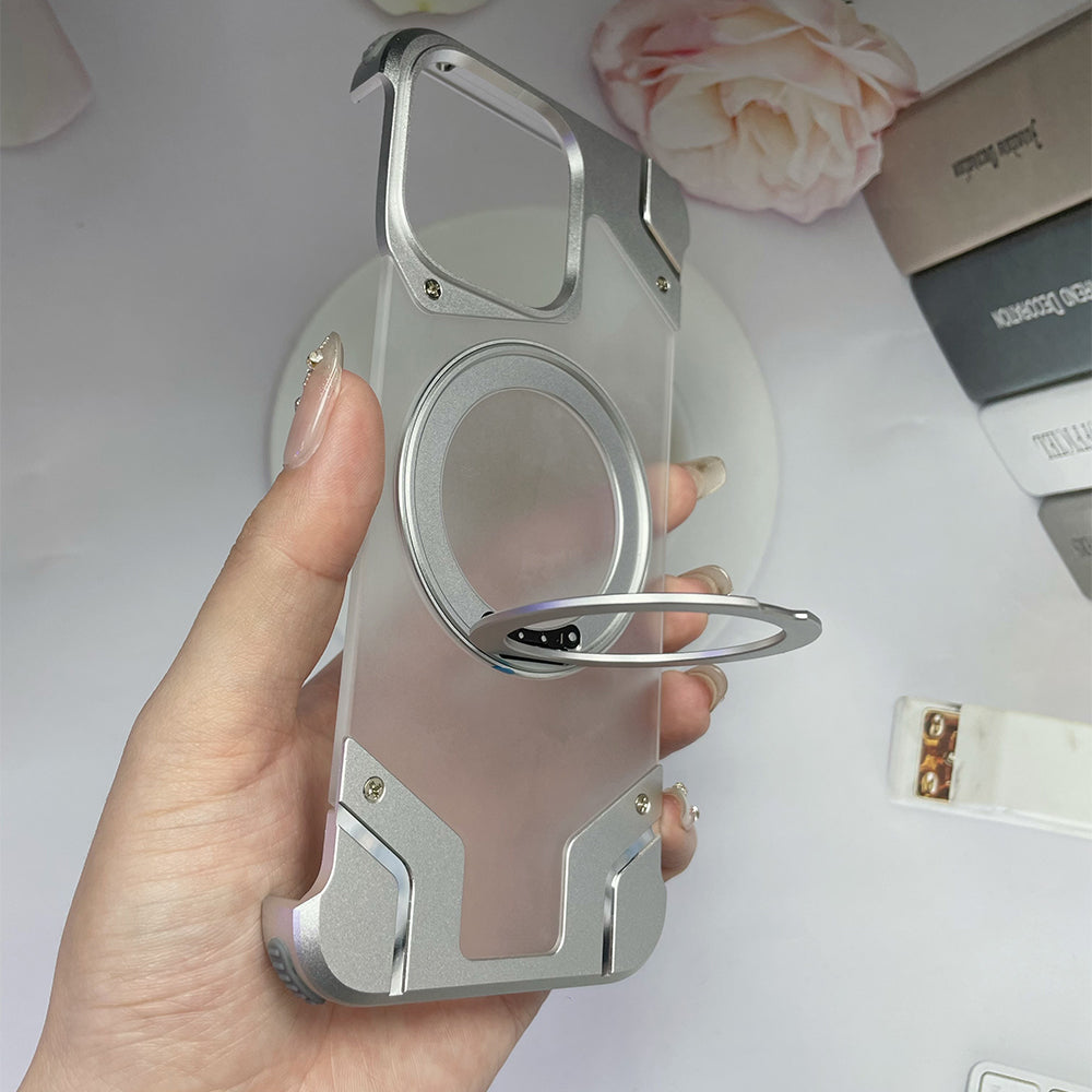 Magnetic Aluminum Alloy Frame Shockproof Phone Case with Ring Holder - iPhone 14 Pro