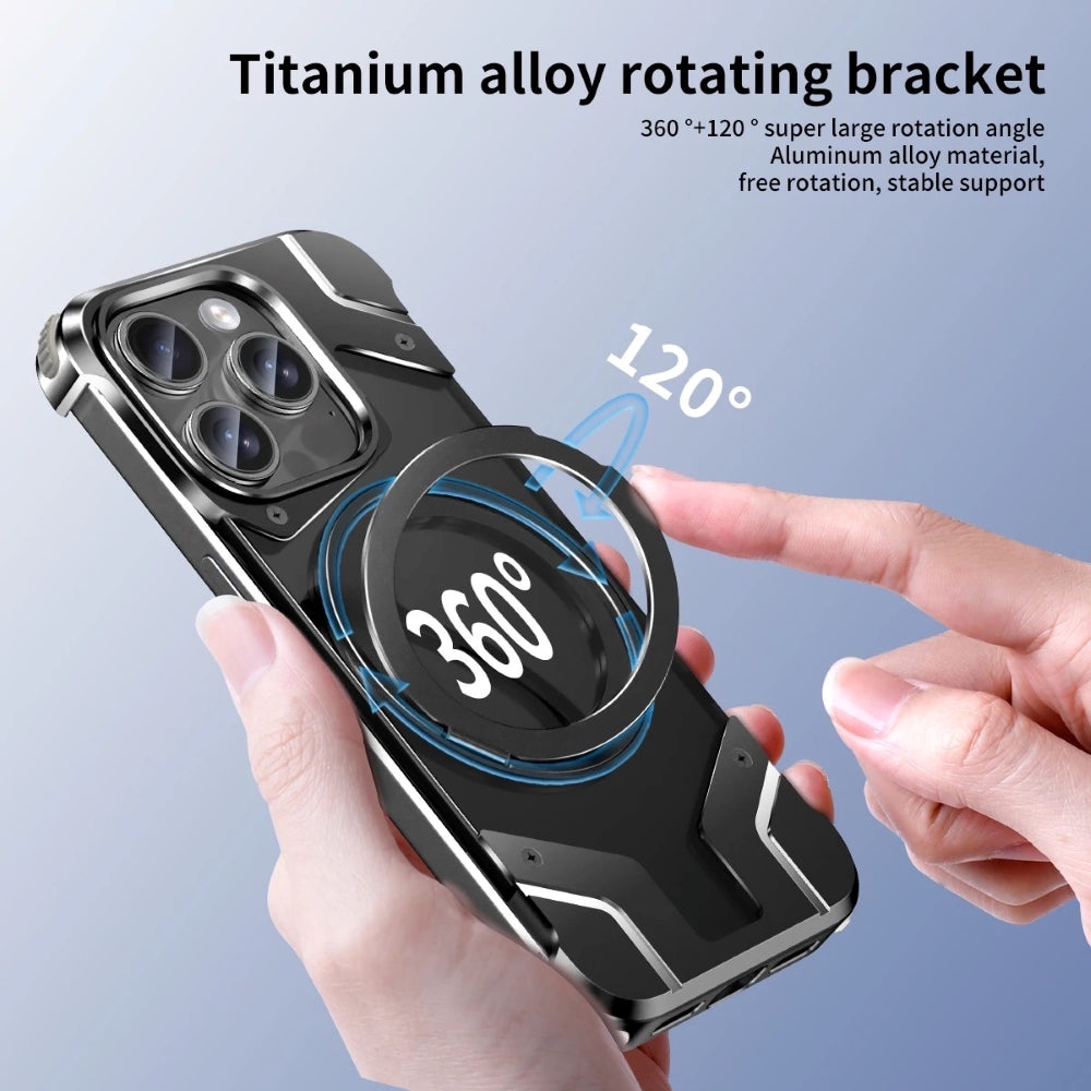 Magnetic Aluminum Alloy Frame Shockproof Phone Case with Ring Holder - iPhone 14 Pro