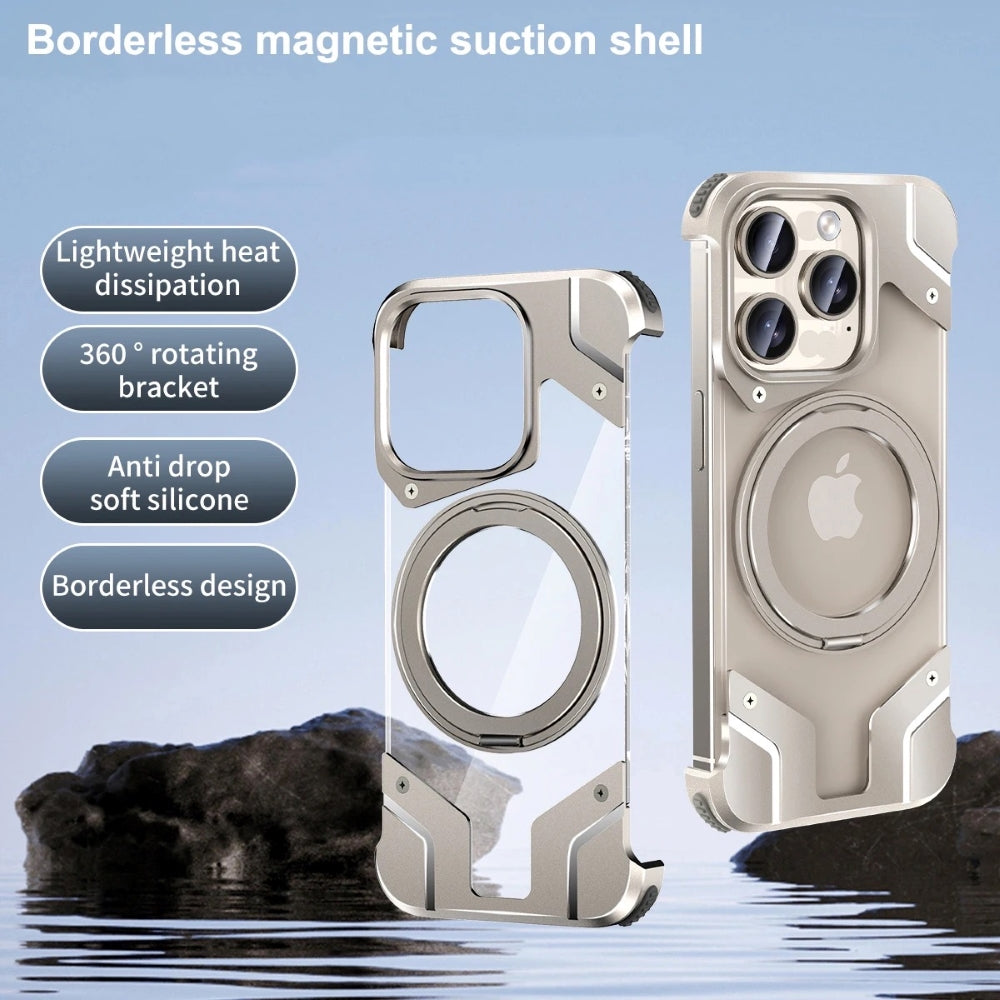 Magnetic Aluminum Alloy Frame Shockproof Phone Case with Ring Holder - iPhone 14 Pro