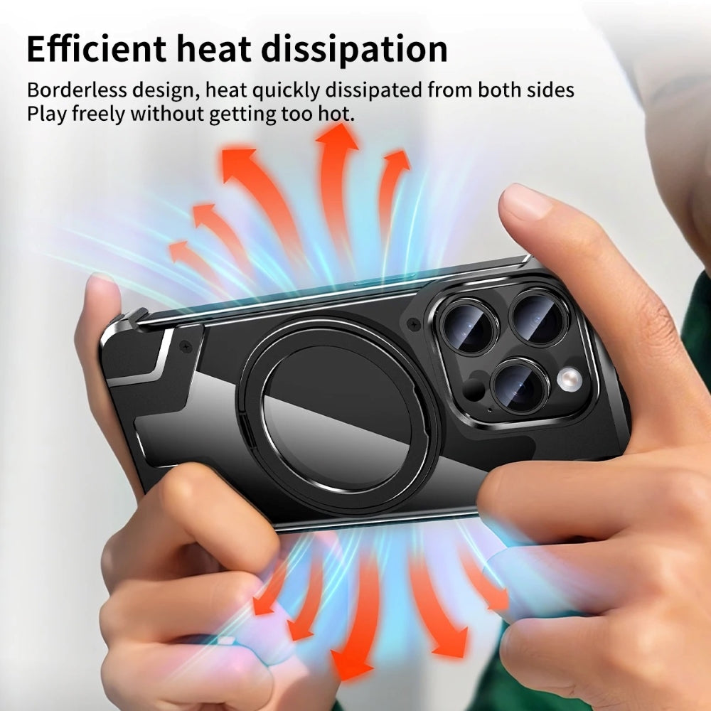 Magnetic Aluminum Alloy Frame Shockproof Phone Case with Ring Holder - iPhone 14 Pro