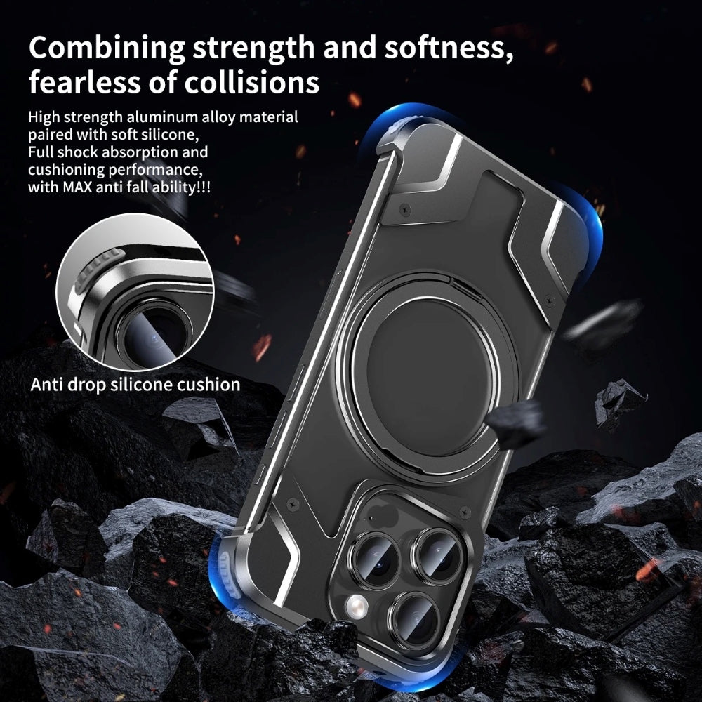 Magnetic Aluminum Alloy Frame Shockproof Phone Case with Ring Holder - iPhone 14 Pro