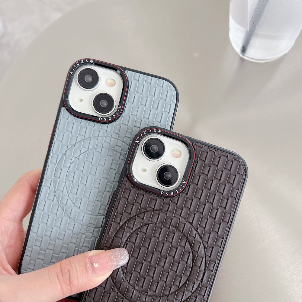Magsafe PU Leather Woven Mesh Grid Phone Case