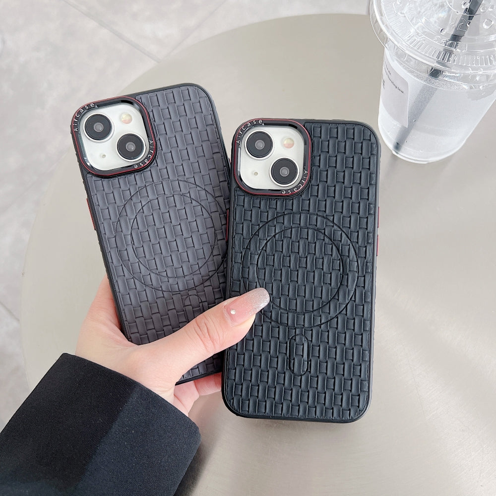 Magsafe PU Leather Woven Mesh Grid Phone Case