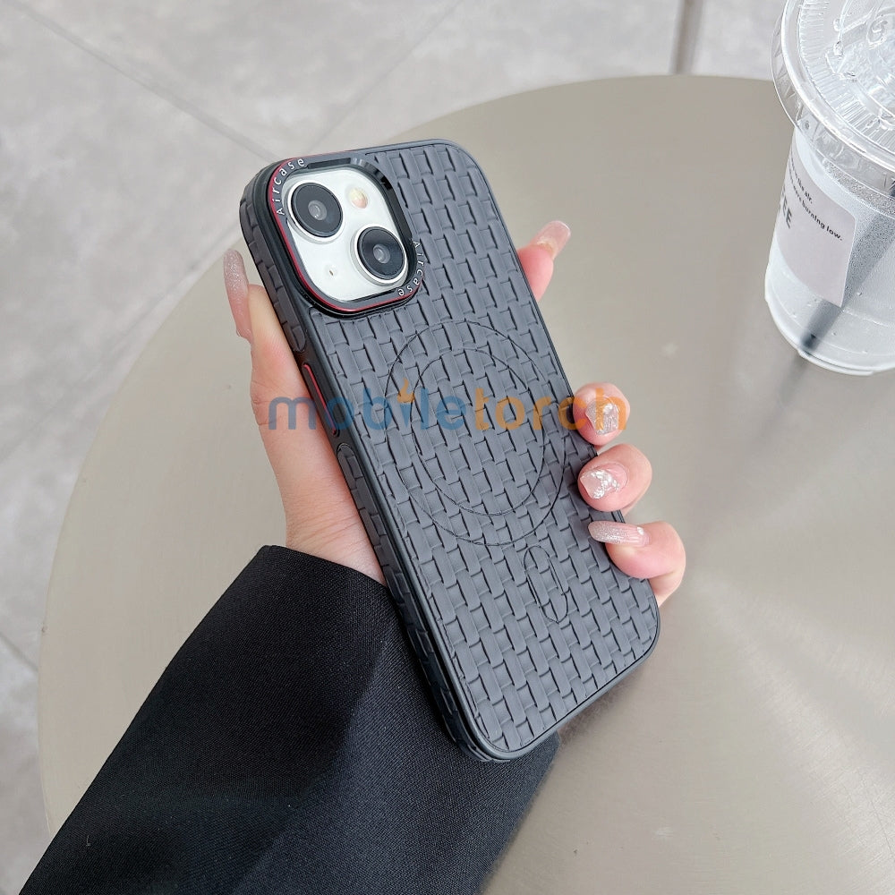 Magsafe PU Leather Woven Mesh Grid PC (Hard) Phone Case - iPhone 15