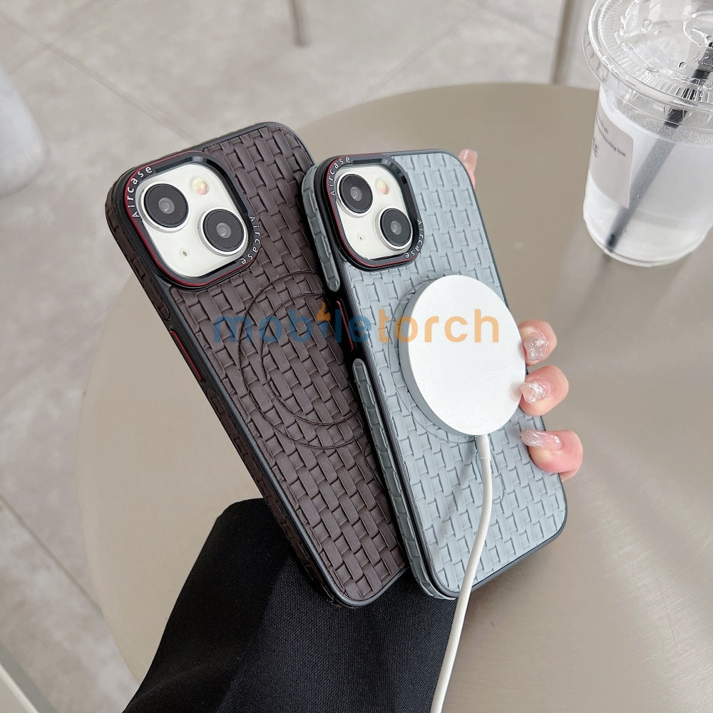 Magsafe PU Leather Woven Mesh Grid PC (Hard) Phone Case - iPhone 15
