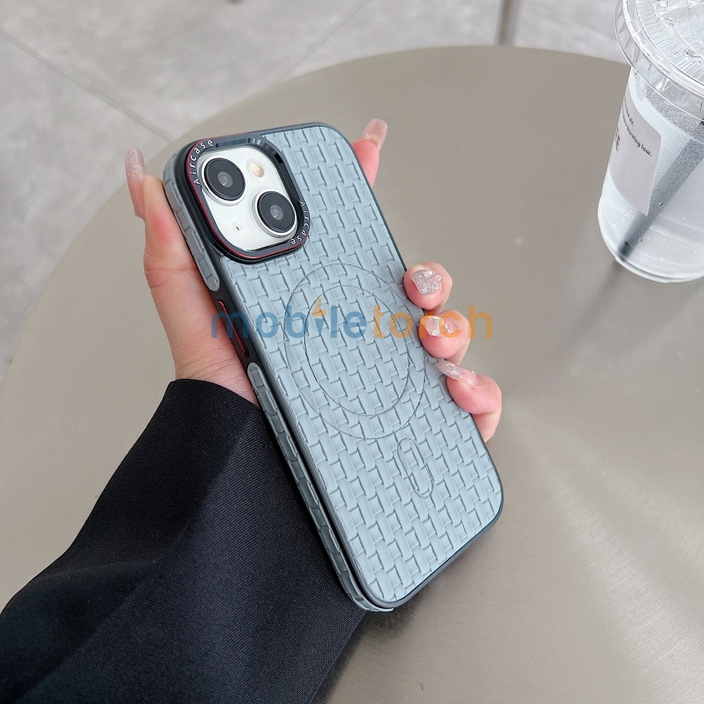 Magsafe PU Leather Woven Mesh Grid PC (Hard) Phone Case - iPhone 15