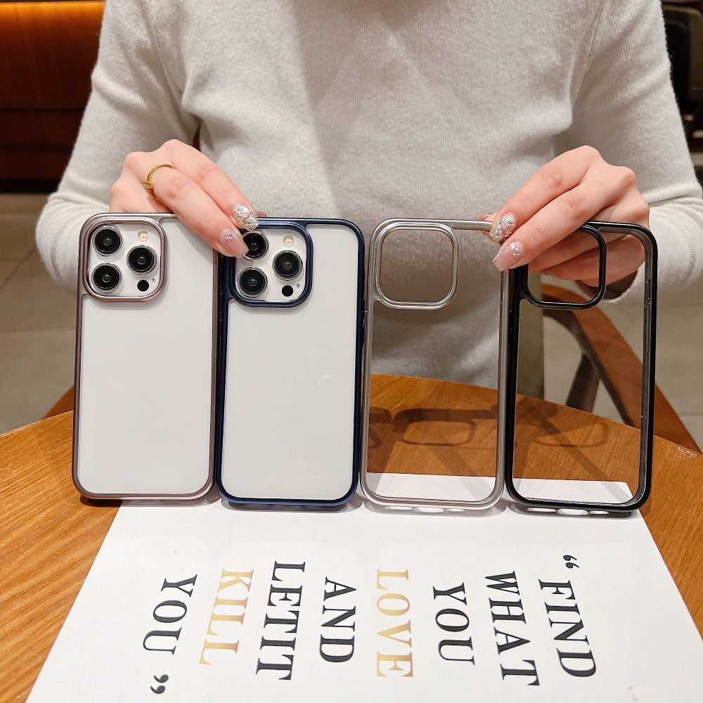 Luxury Electroplated Matte Frame Transparent Case - iPhone 15 Pro