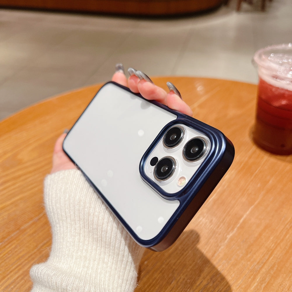 Luxury Electroplated Matte Frame Transparent Case - iPhone 15 Pro Max