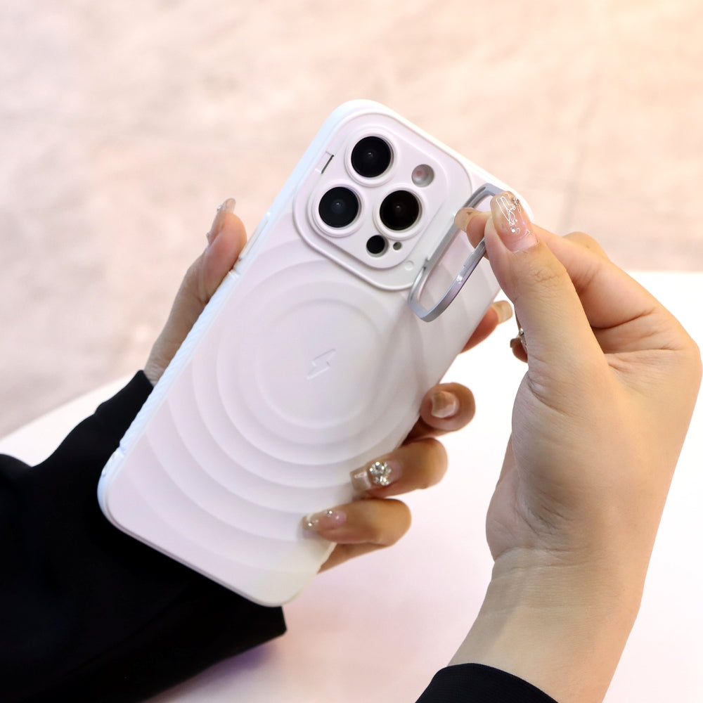 Matte Ripple Pattern Magsafe Silicone Phone Case with Stand