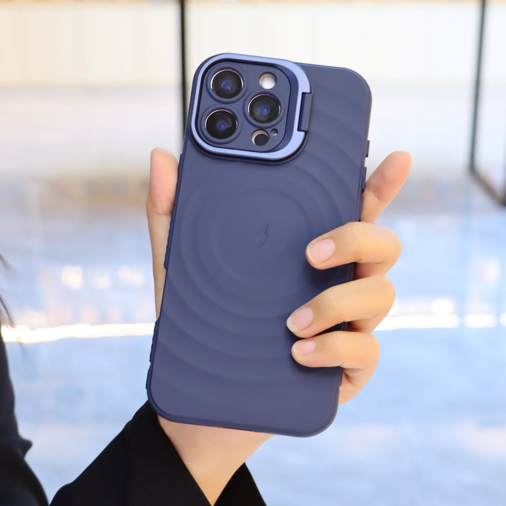 Matte Ripple Pattern Magsafe Silicone Phone Case with Stand