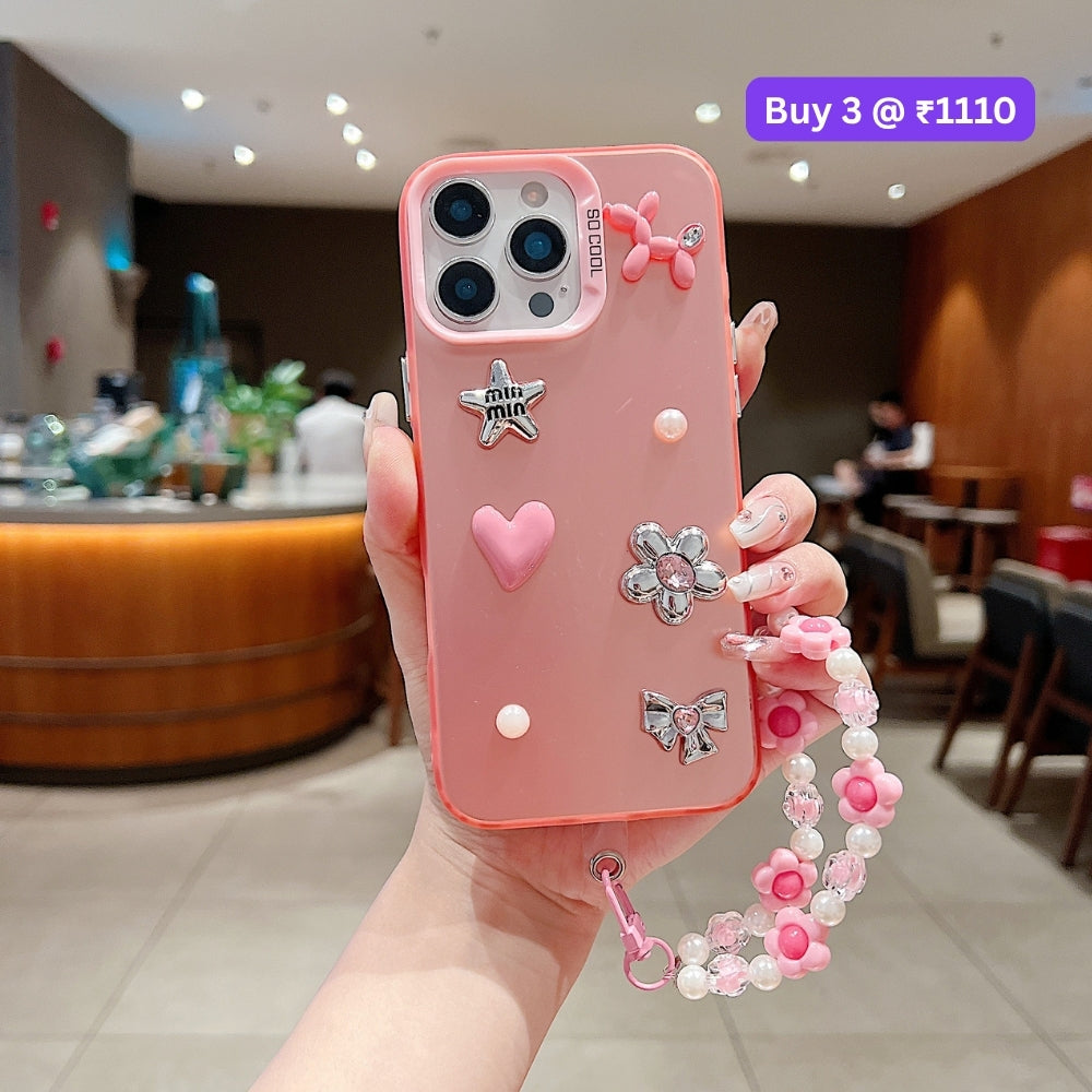Matte Finish 3D Charm PC (Hard) Phone Case | Mobile Cover with Bracelet - iPhone 15 Plus