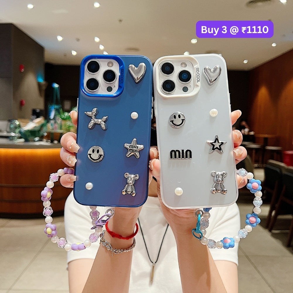 Matte Finish 3D Charm PC (Hard) Phone Case | Mobile Cover with Bracelet - iPhone 15 Plus
