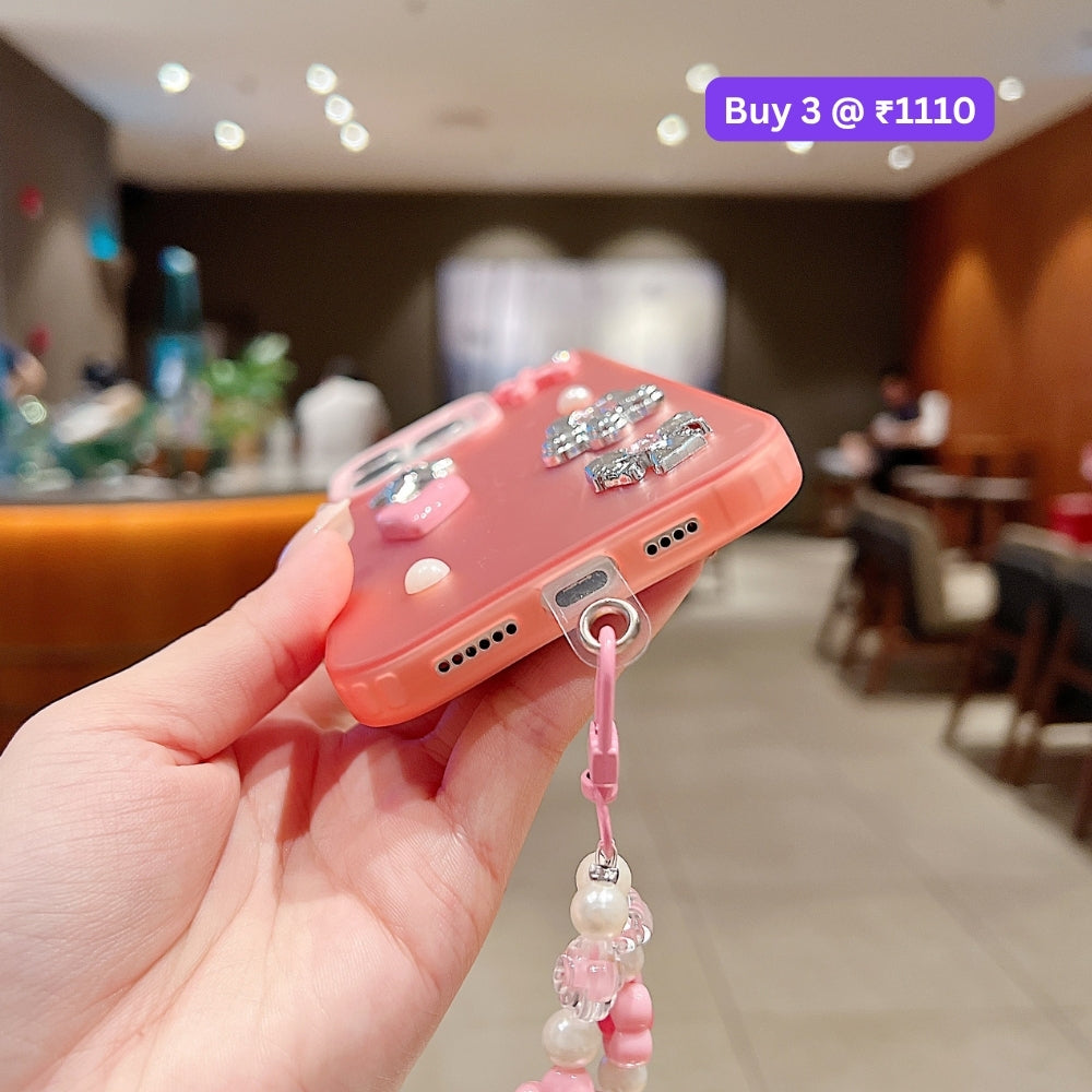 Matte Finish 3D Charm PC (Hard) Phone Case | Mobile Cover with Bracelet - iPhone 15 Plus